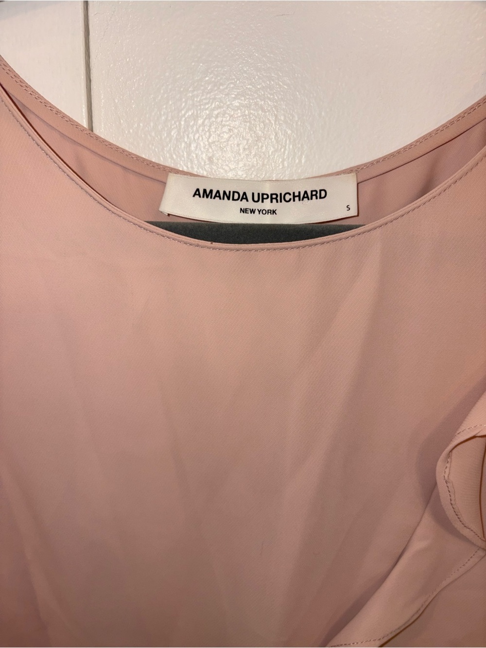 Amanda Uprichard Blush Pink Crew Neck Ruffle Polyester Sleeveless Top Size Small - Picture 2 of 6